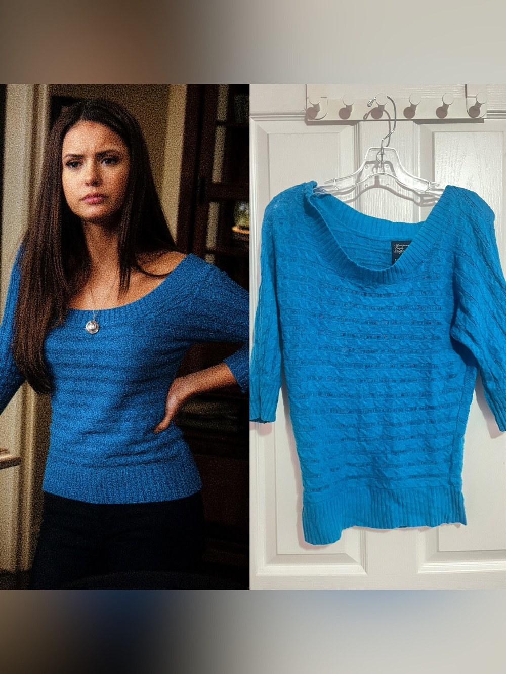 2000s Vintage American Eagle Half Sleeve Blue Knit Top